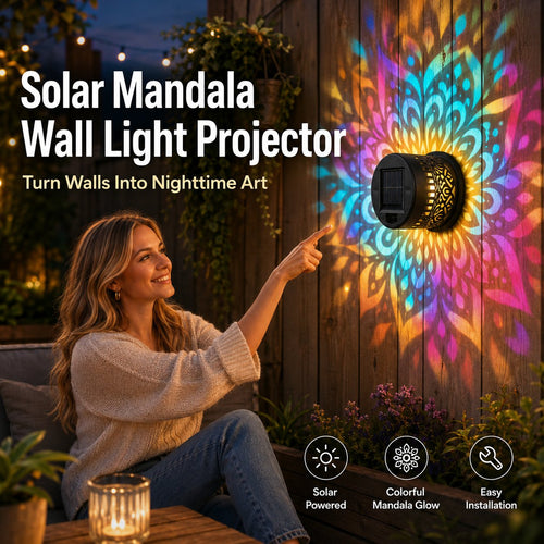 Solar Mandala Wall Light – Outdoor Garden Projector Lamp