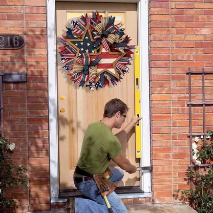 Patriotic Wreath for Front Door – Red White & Blue Decor
