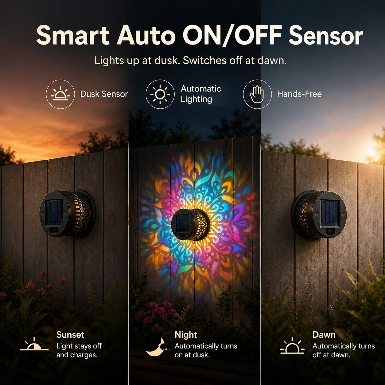 Solar Mandala Wall Light – Outdoor Garden Projector Lamp