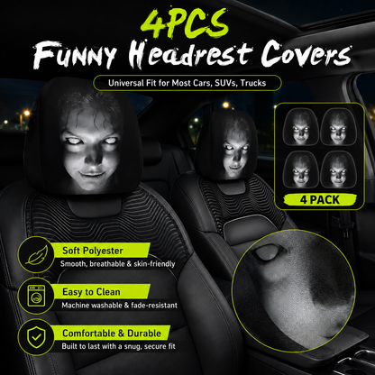 Funny Cartoon Car Headrest Covers – 2PCS Universal Fit