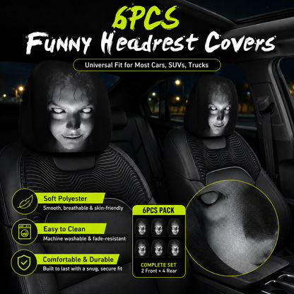Funny Cartoon Car Headrest Covers – 2PCS Universal Fit