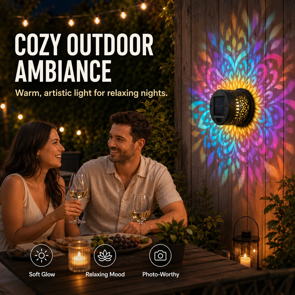Solar Mandala Wall Light – Outdoor Garden Projector Lamp