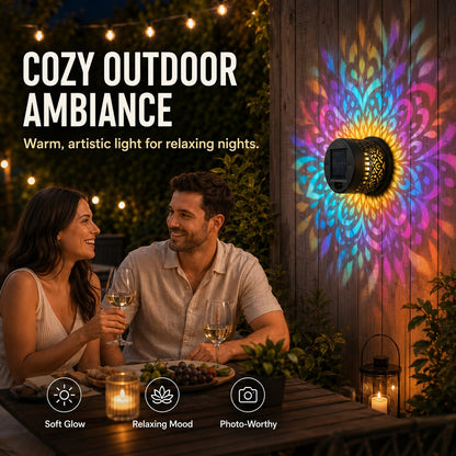 Solar Mandala Wall Light – Outdoor Garden Projector Lamp