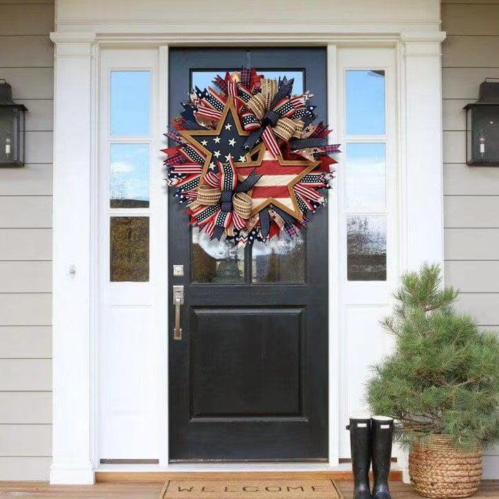 Patriotic Wreath for Front Door – Red White & Blue Decor