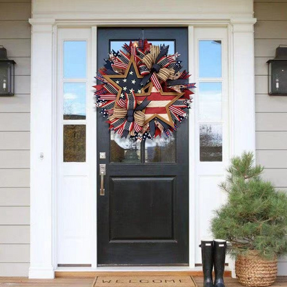 Patriotic Wreath for Front Door – Red White & Blue Decor