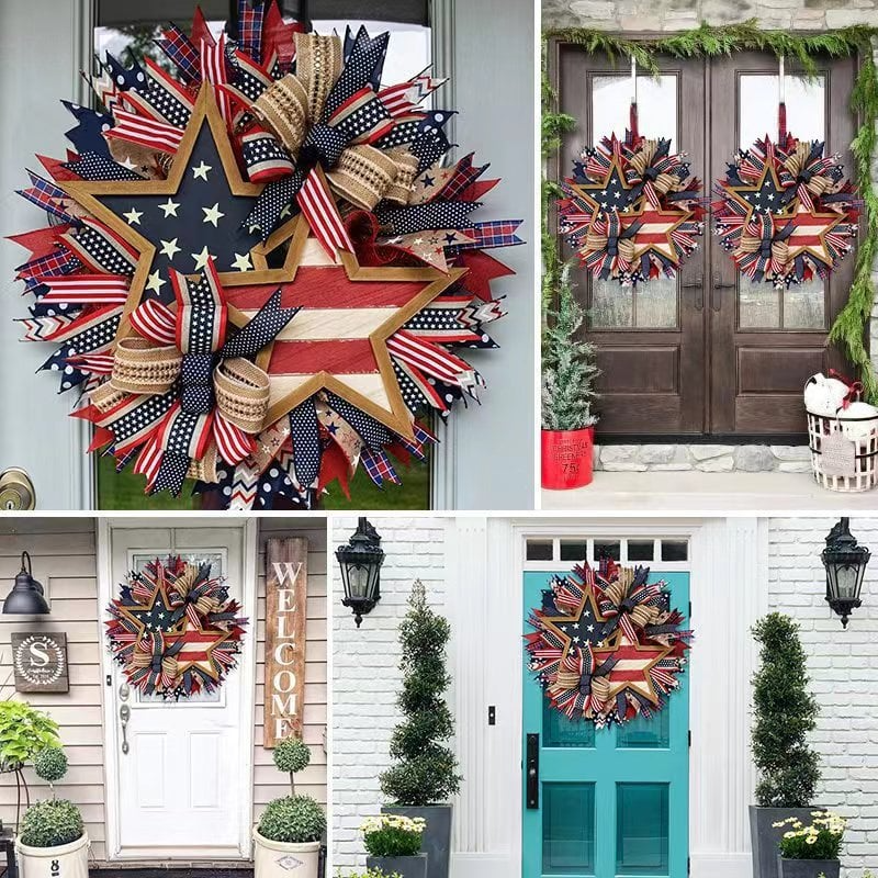 Patriotic Wreath for Front Door – Red White & Blue Decor