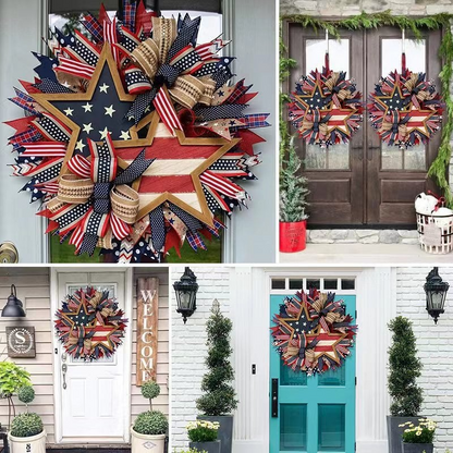 Patriotic Wreath for Front Door – Red White & Blue Decor