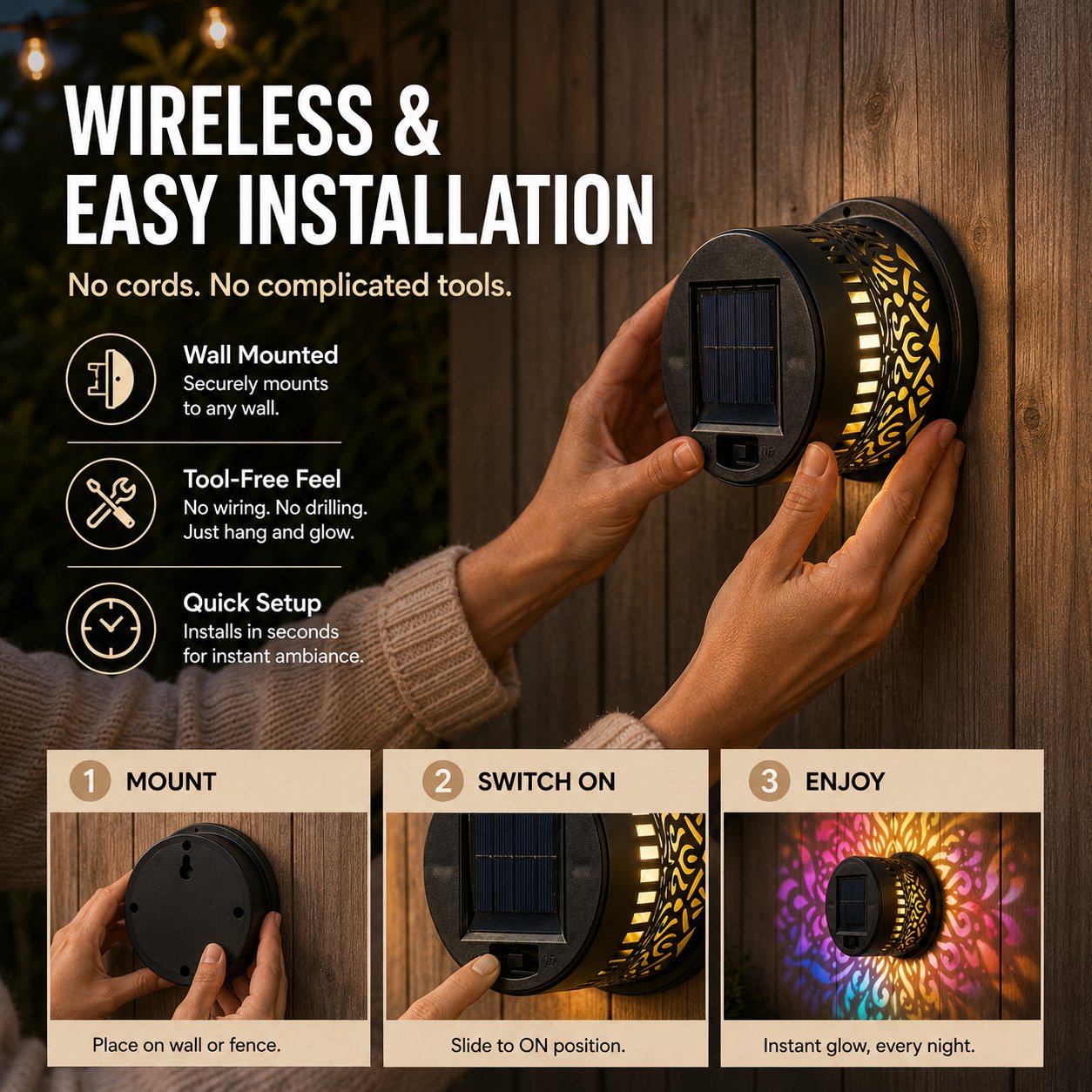 Solar Mandala Wall Light – Outdoor Garden Projector Lamp