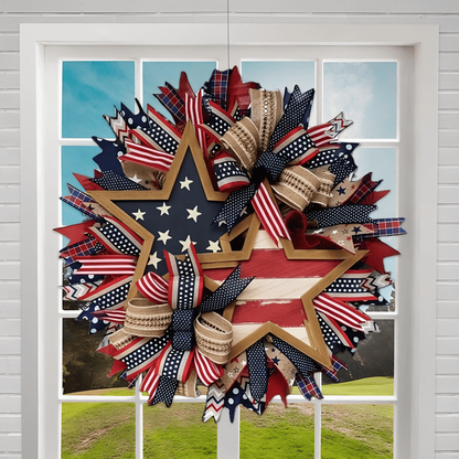 Patriotic Wreath for Front Door – Red White & Blue Decor