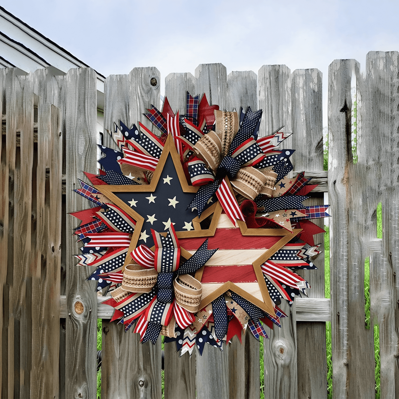 Patriotic Wreath for Front Door – Red White & Blue Decor