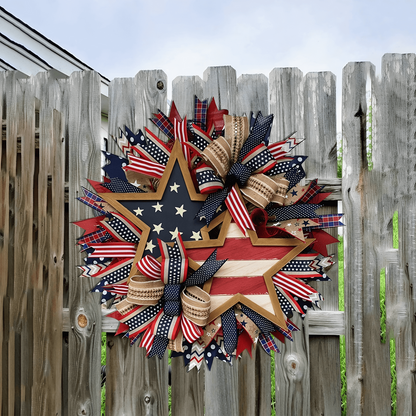 Patriotic Wreath for Front Door – Red White & Blue Decor